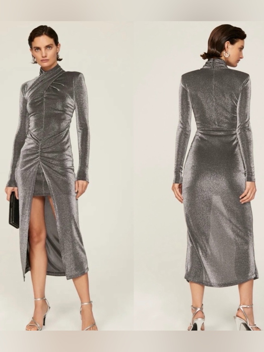 All Saints Silver Metallic Ayla High Neck Maxi Modern Party Dress 6